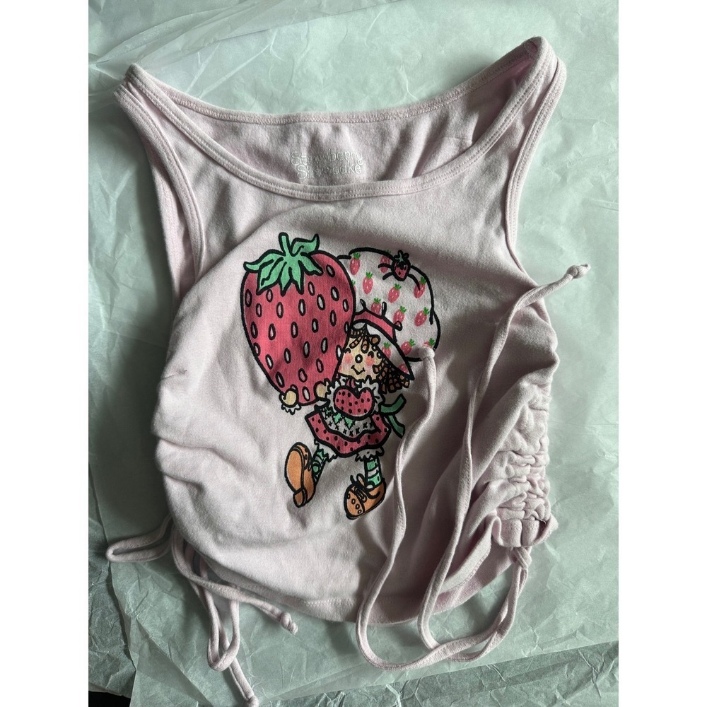Strawberry Shortcake Kids Pink Ruched Graphic Tank Top XS Sleeveless Shirt